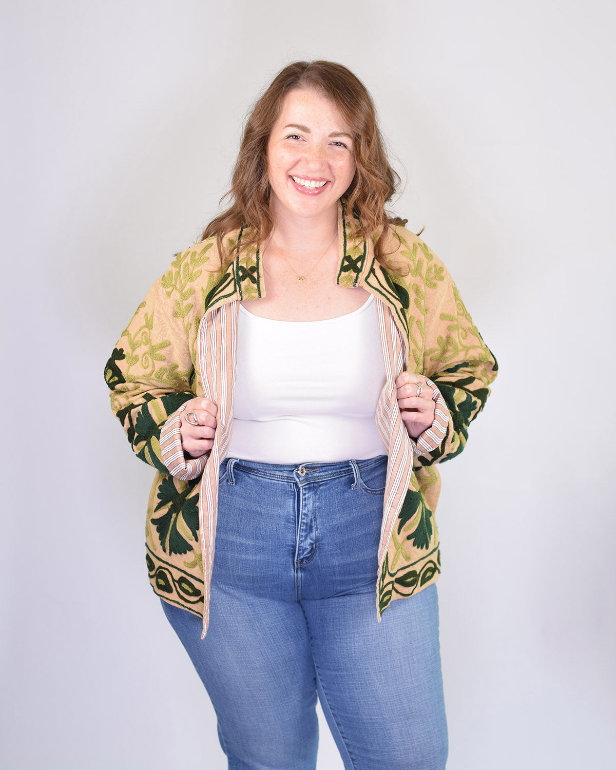 XL - Extended Sized - Suzani Embroidered Canvas Jacket/Cardigan - 10