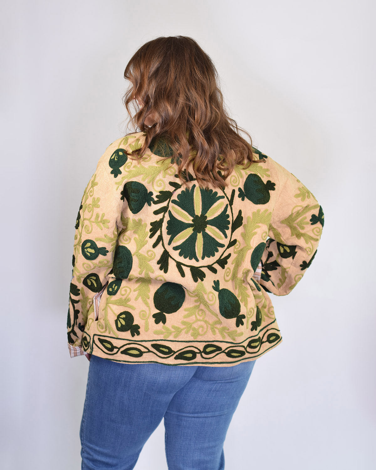 XL - Extended Sized - Suzani Embroidered Canvas Jacket/Cardigan - 10
