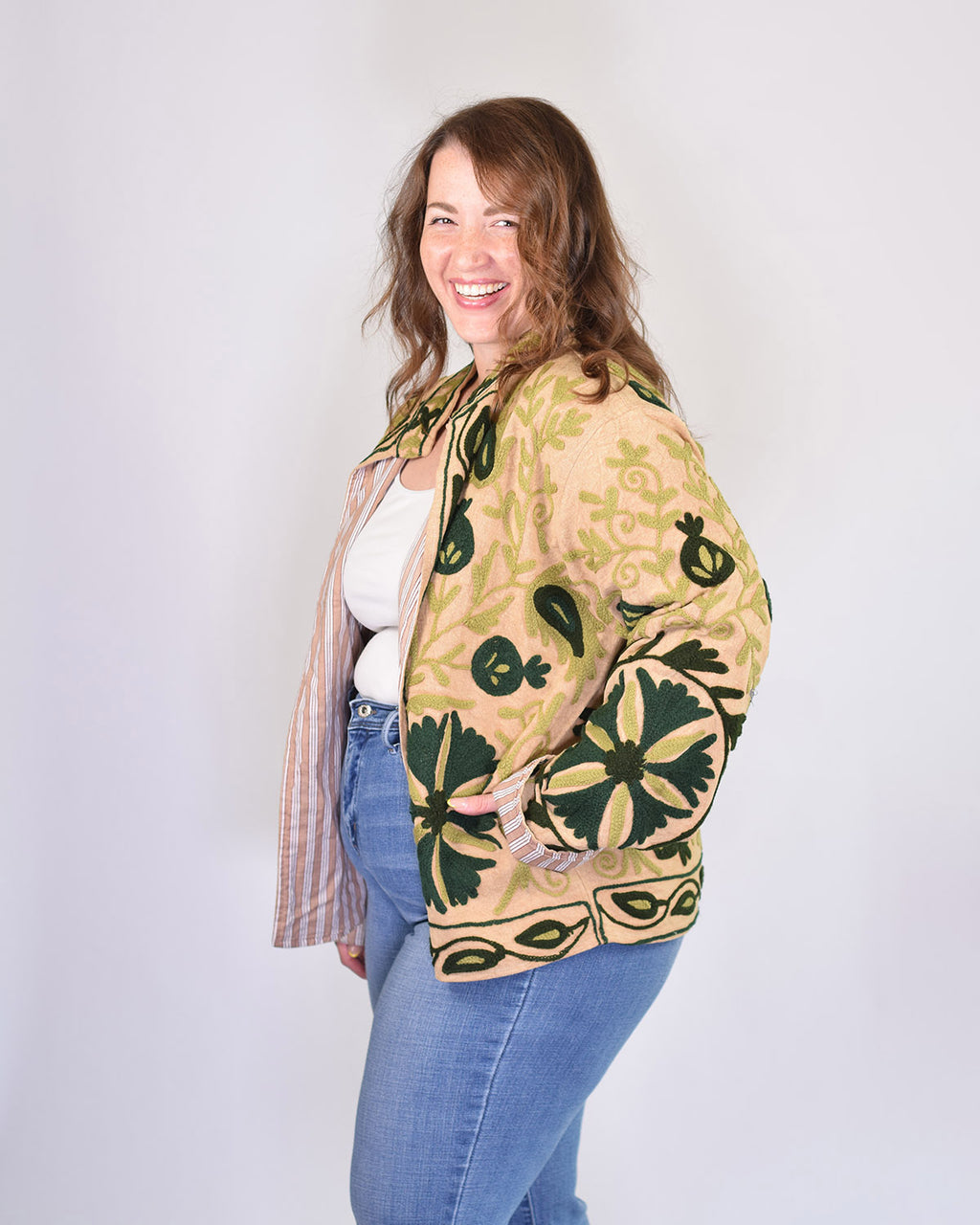 XL - Extended Sized - Suzani Embroidered Canvas Jacket/Cardigan - 10