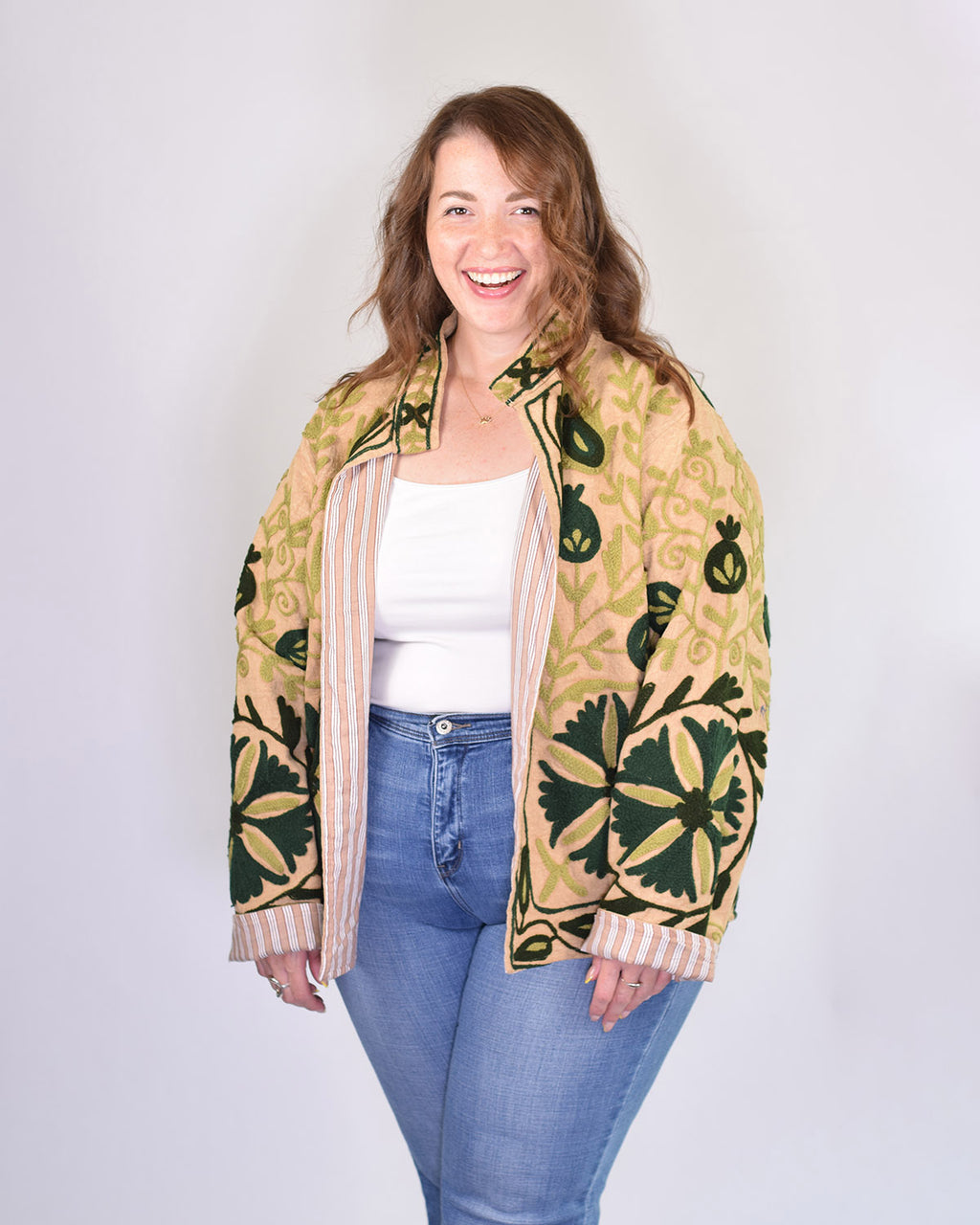 XL - Extended Sized - Suzani Embroidered Canvas Jacket/Cardigan - 10