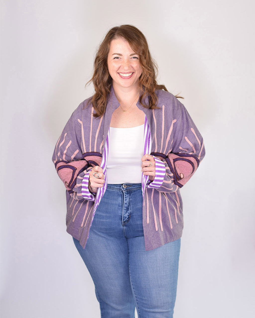 XL - Extended Sized - Evil Eye Suzani Embroidered Canvas Jacket/Cardigan -03