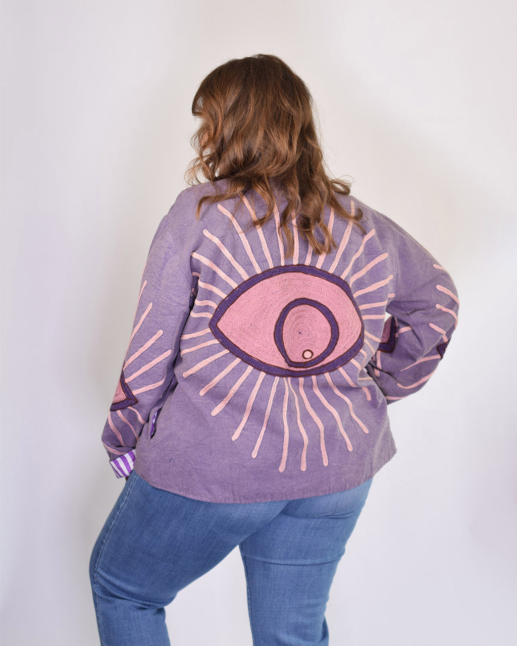 XL - Extended Sized - Evil Eye Suzani Embroidered Canvas Jacket/Cardigan -03