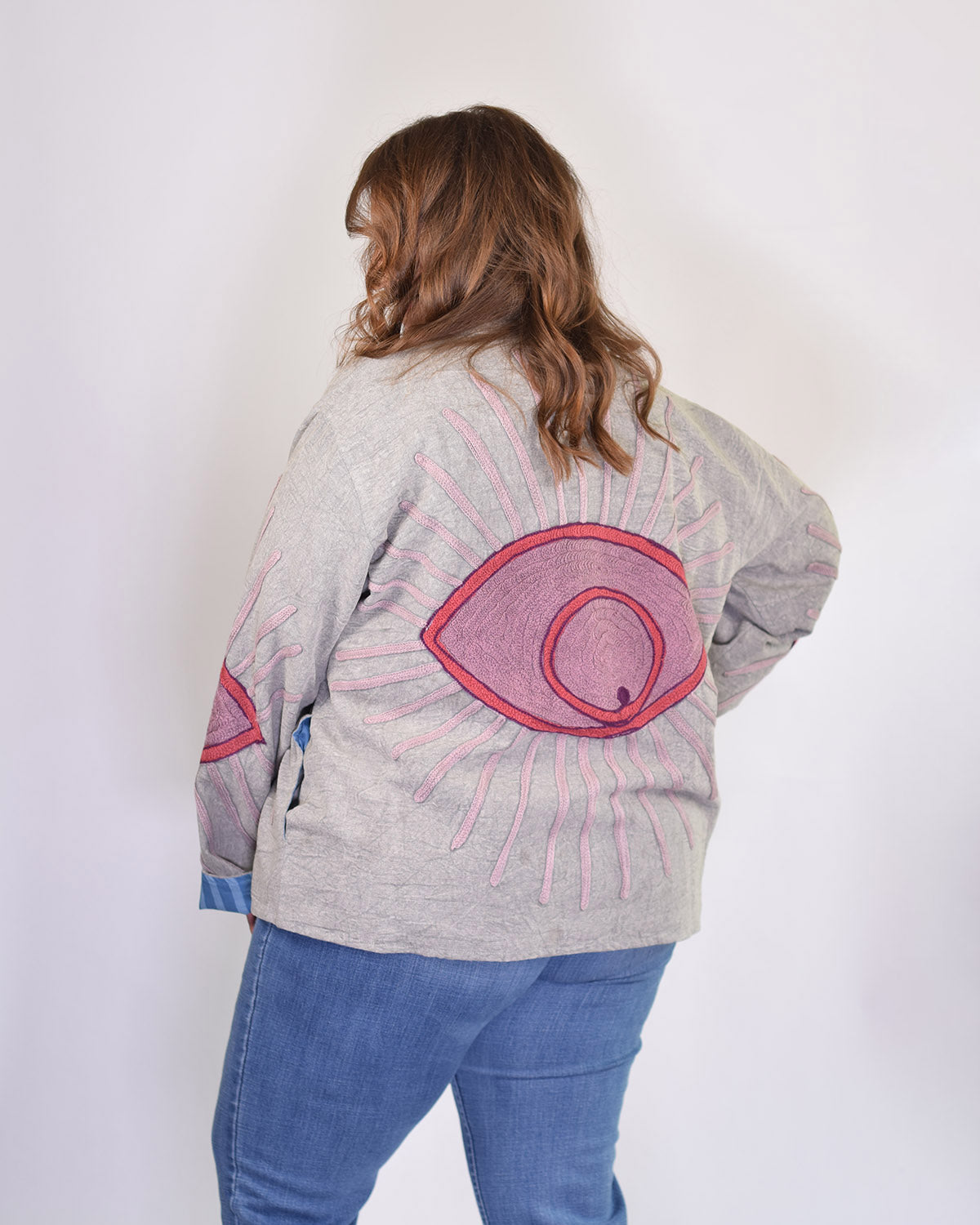 XL - Extended Sized - Evil Eye Suzani Embroidered Canvas Jacket/Cardigan -02