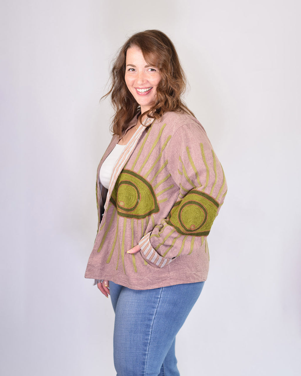 XL - Extended Sized - Evil Eye Suzani Embroidered Canvas Jacket/Cardigan -01