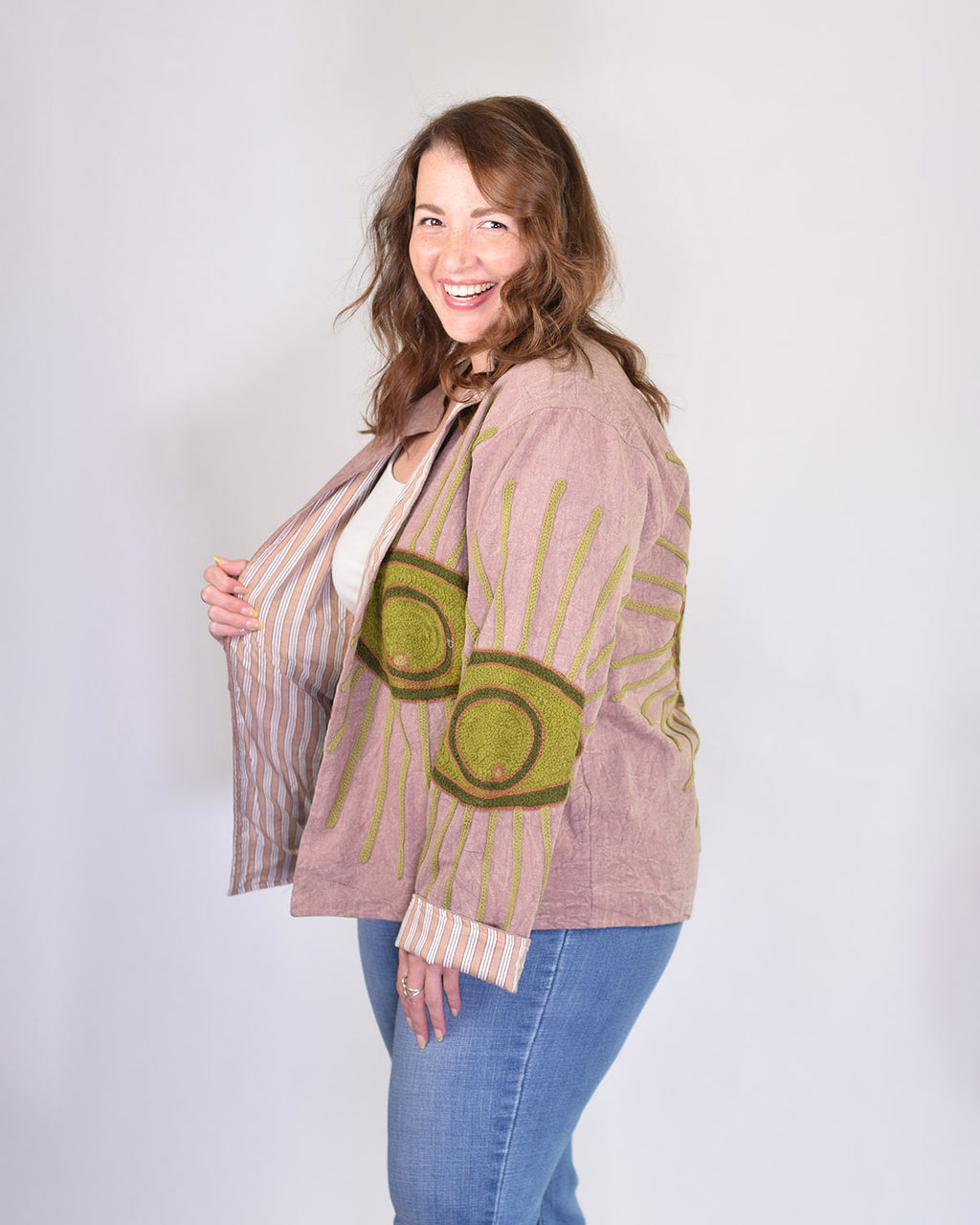 XL - Extended Sized - Evil Eye Suzani Embroidered Canvas Jacket/Cardigan -01