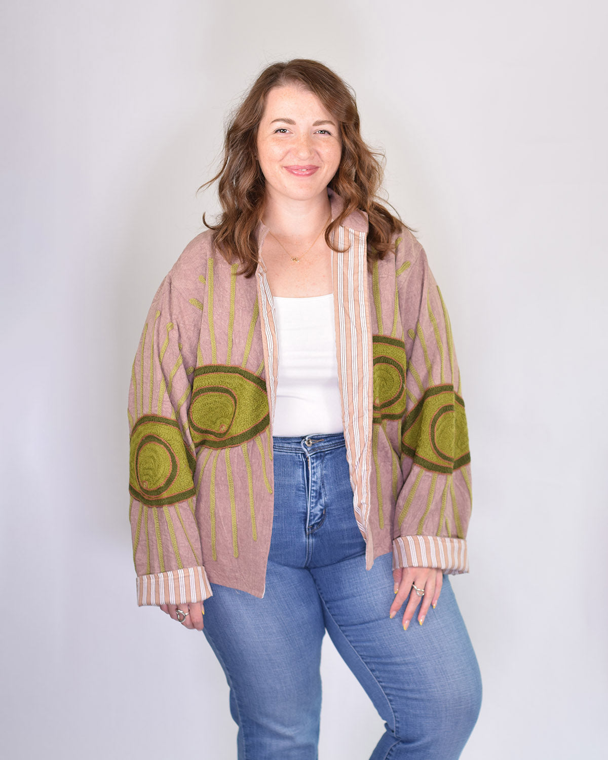 XL - Extended Sized - Evil Eye Suzani Embroidered Canvas Jacket/Cardigan -01