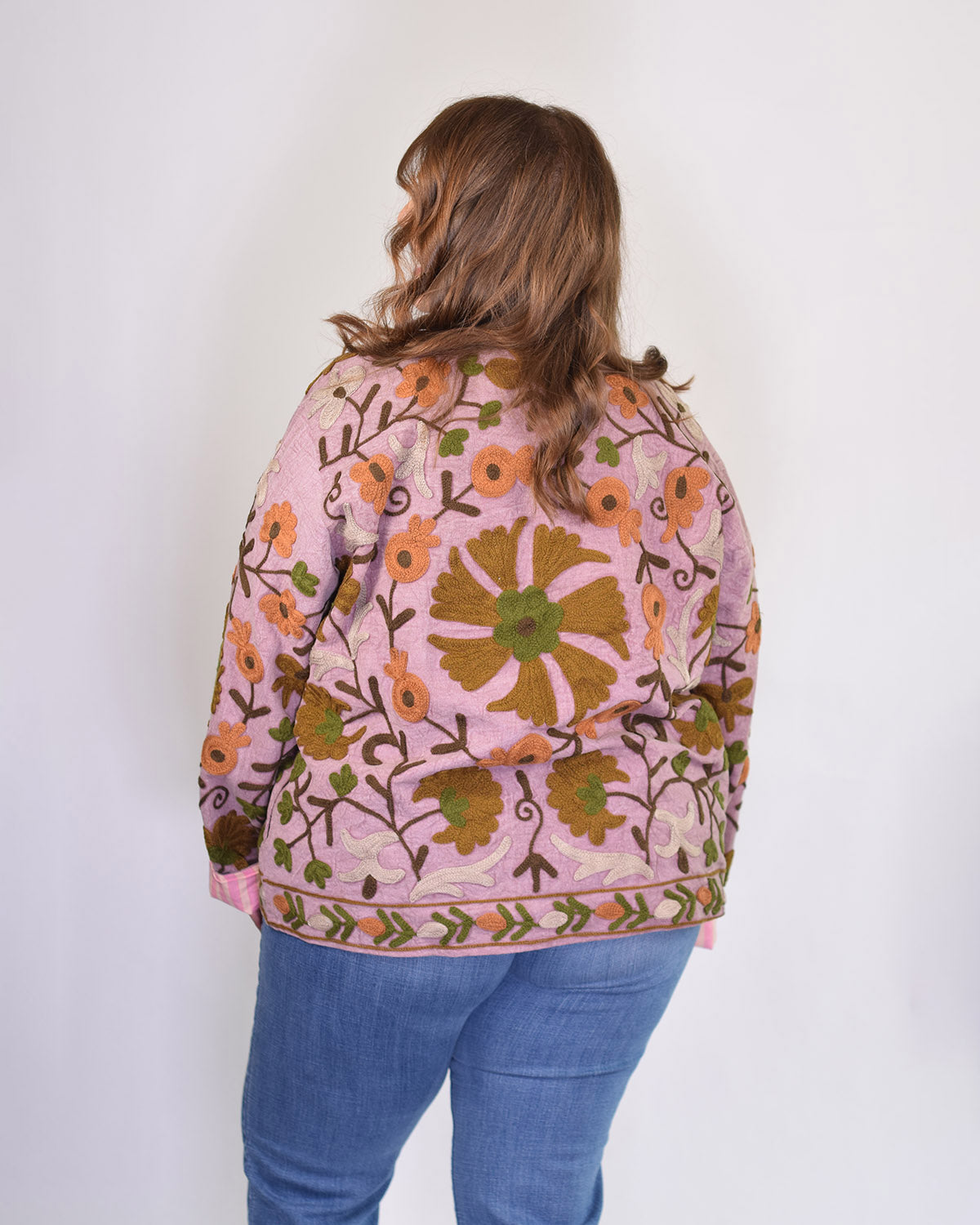 XL - Extended Sized - Suzani Embroidered Canvas Jacket/Cardigan -09