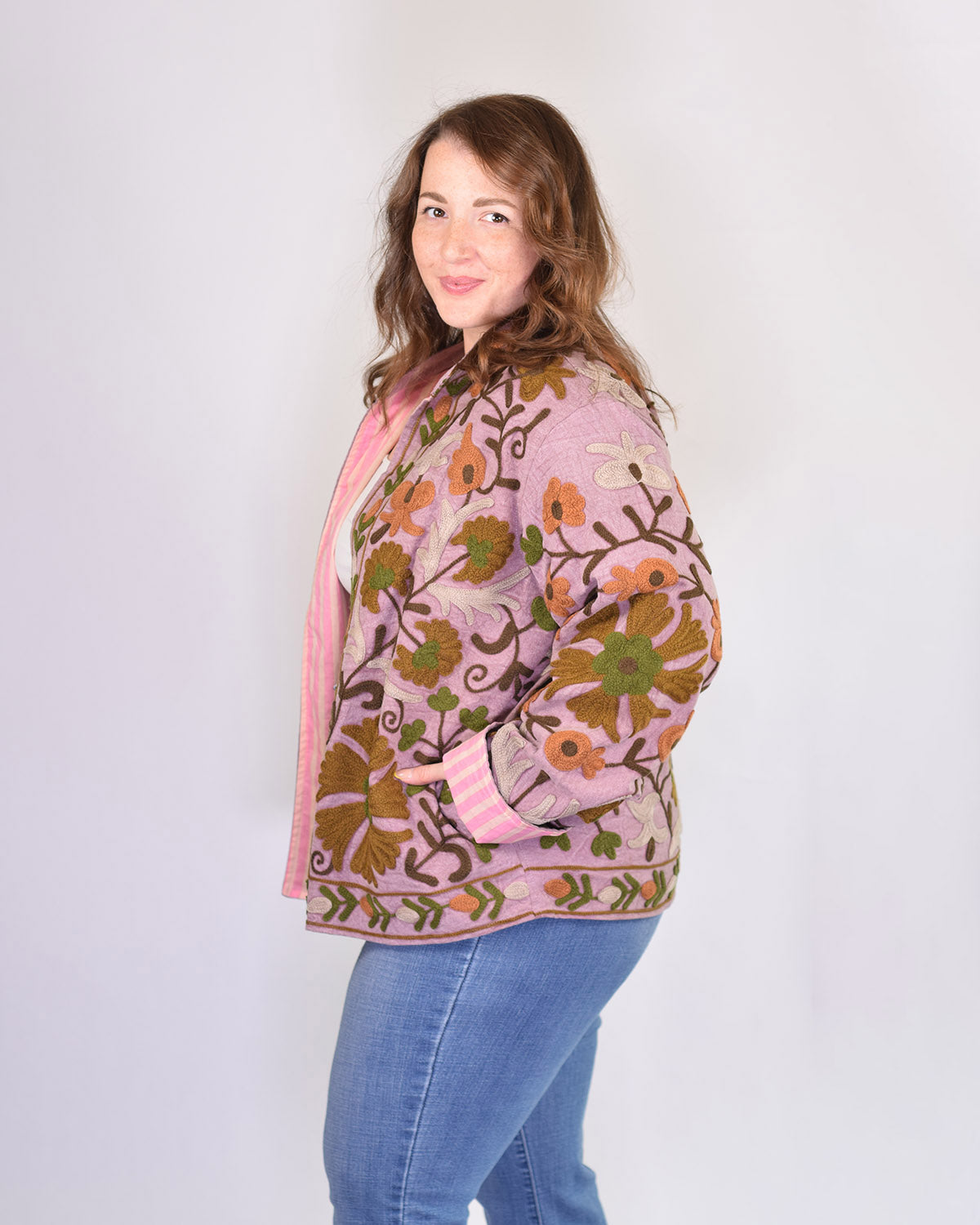 XL - Extended Sized - Suzani Embroidered Canvas Jacket/Cardigan -09
