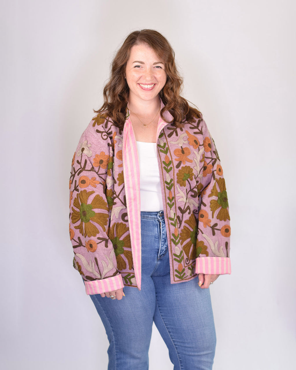 XL - Extended Sized - Suzani Embroidered Canvas Jacket/Cardigan -09