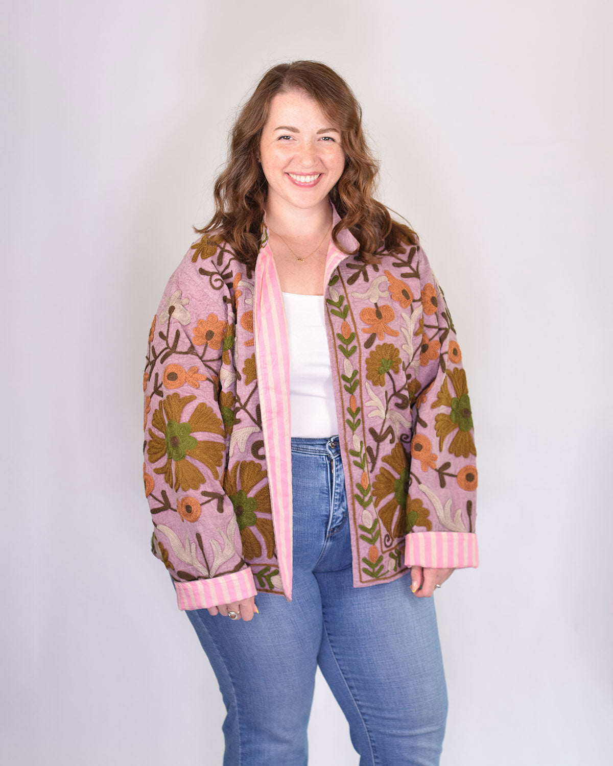 XL - Extended Sized - Suzani Embroidered Canvas Jacket/Cardigan -09