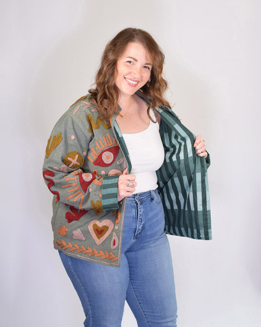 XL - Extended Sized - Suzani Embroidered Canvas Jacket/Cardigan -08