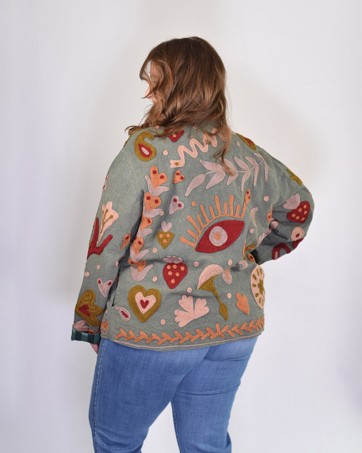XL - Extended Sized - Suzani Embroidered Canvas Jacket/Cardigan -08