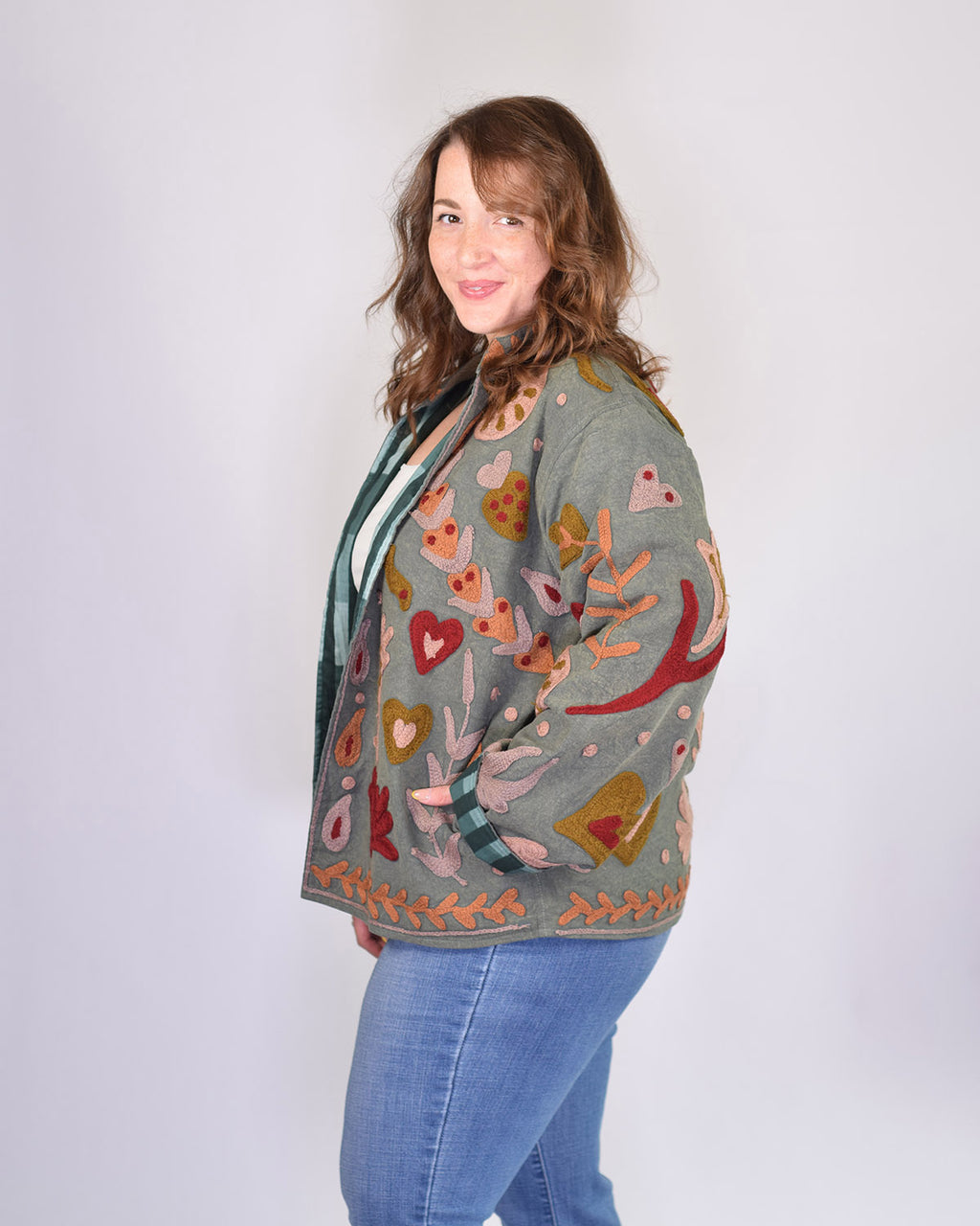 XL - Extended Sized - Suzani Embroidered Canvas Jacket/Cardigan -08