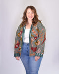 XL - Extended Sized - Suzani Embroidered Canvas Jacket/Cardigan -08