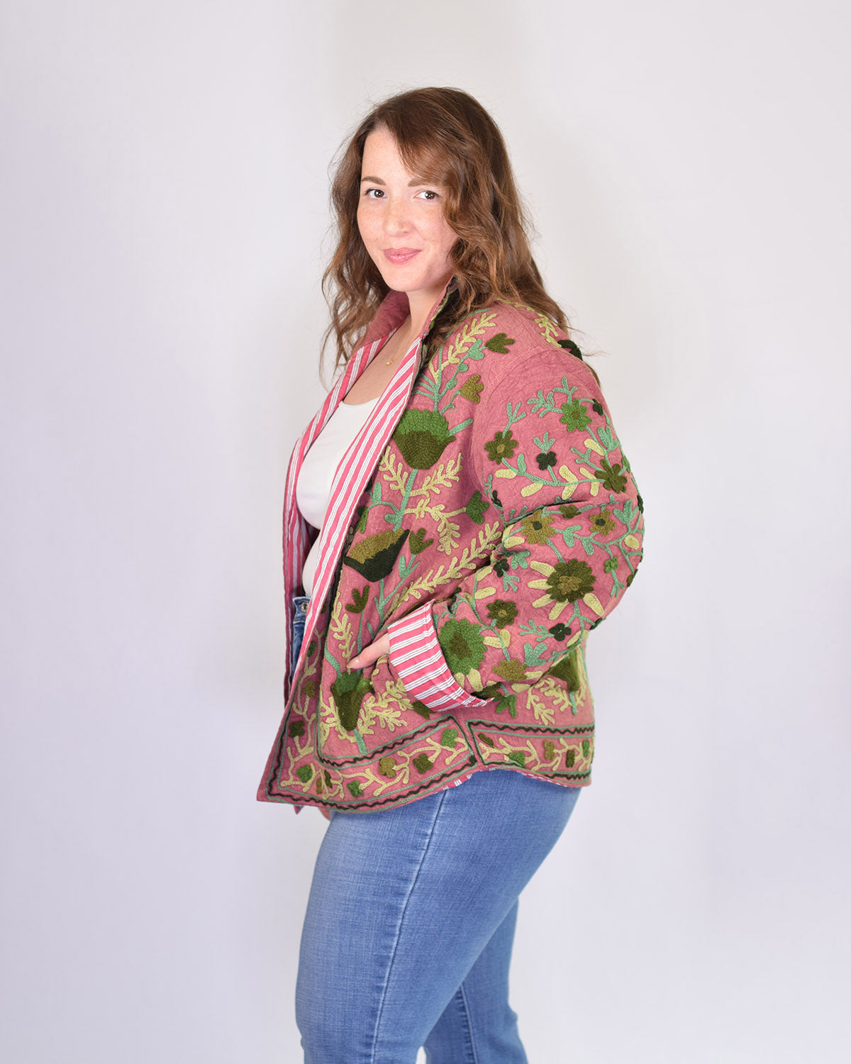 XL - Extended Sized - Suzani Embroidered Canvas Jacket/Cardigan -07