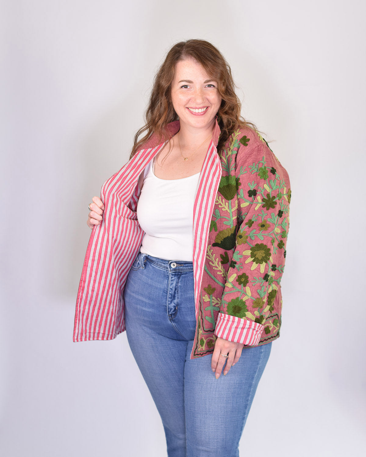 XL - Extended Sized - Suzani Embroidered Canvas Jacket/Cardigan -07