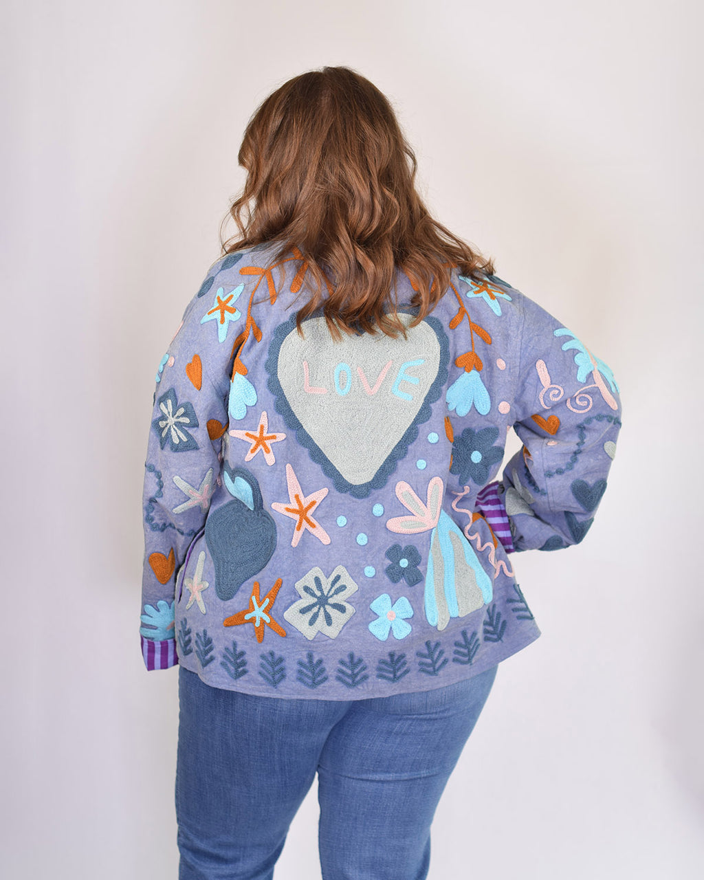 XL - Extended Sized - Suzani Embroidered Canvas Jacket/Cardigan -05