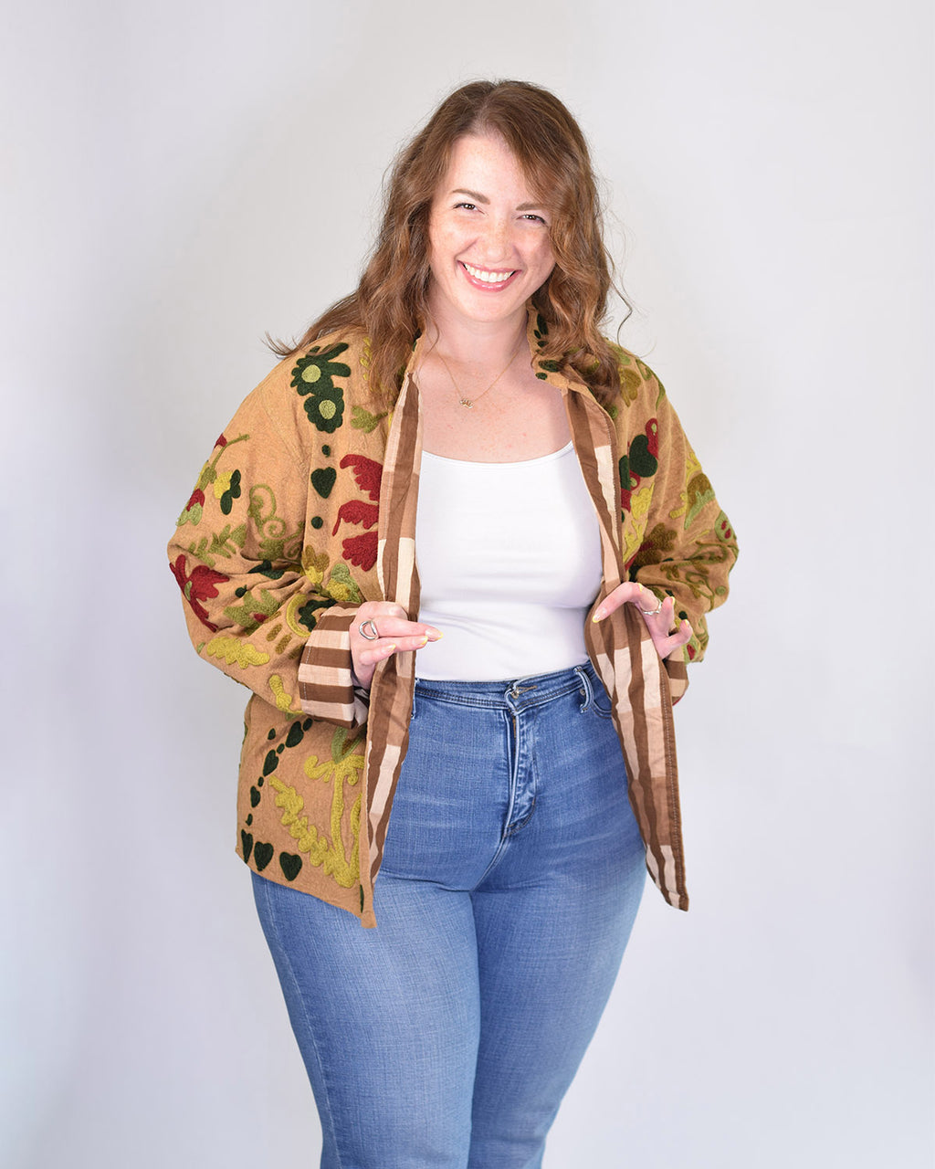XL - Extended Sized - Suzani Embroidered Canvas Jacket/Cardigan -06