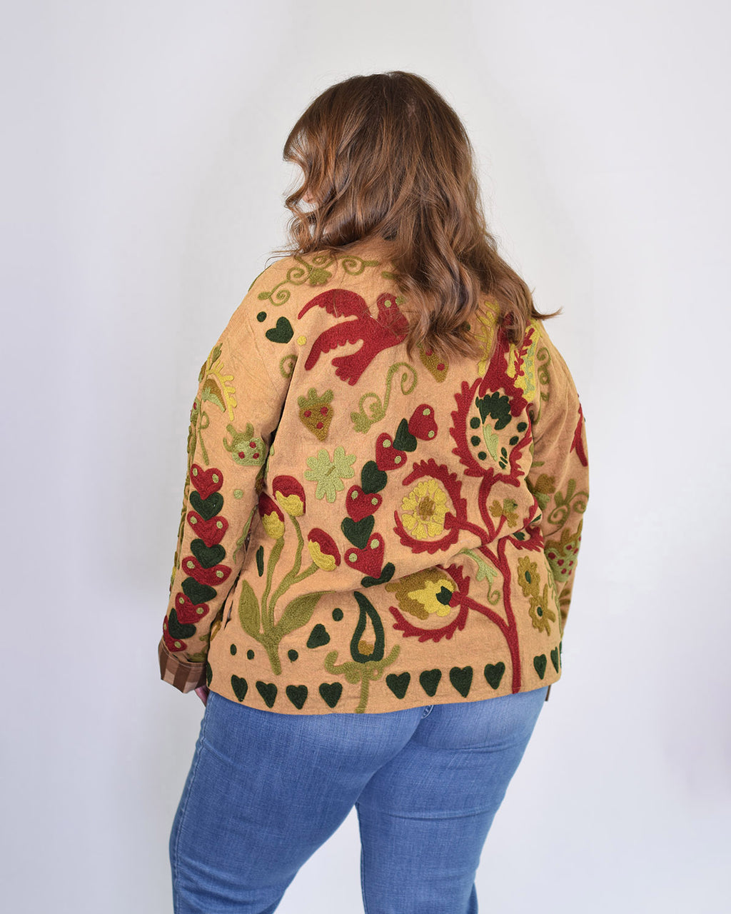 XL - Extended Sized - Suzani Embroidered Canvas Jacket/Cardigan -06