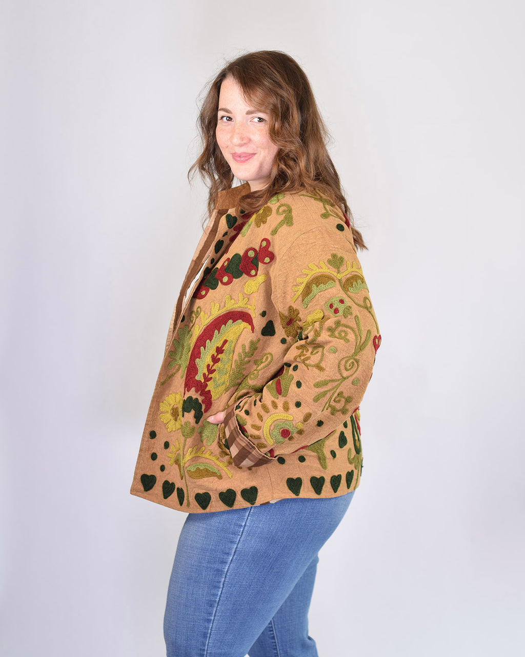 XL - Extended Sized - Suzani Embroidered Canvas Jacket/Cardigan -06
