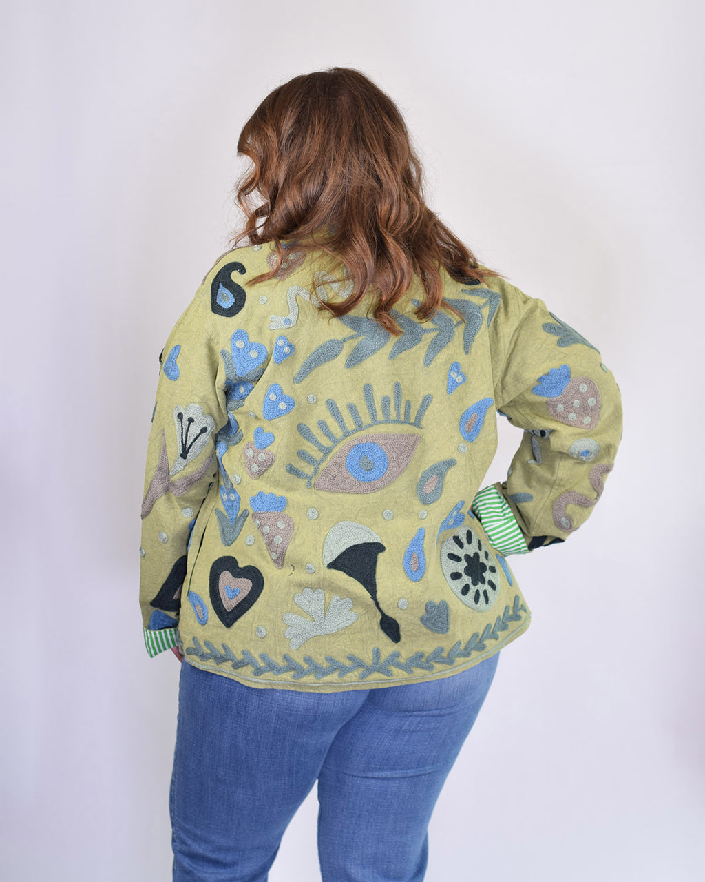 XL - Extended Sized - Suzani Embroidered Canvas Jacket/Cardigan -04