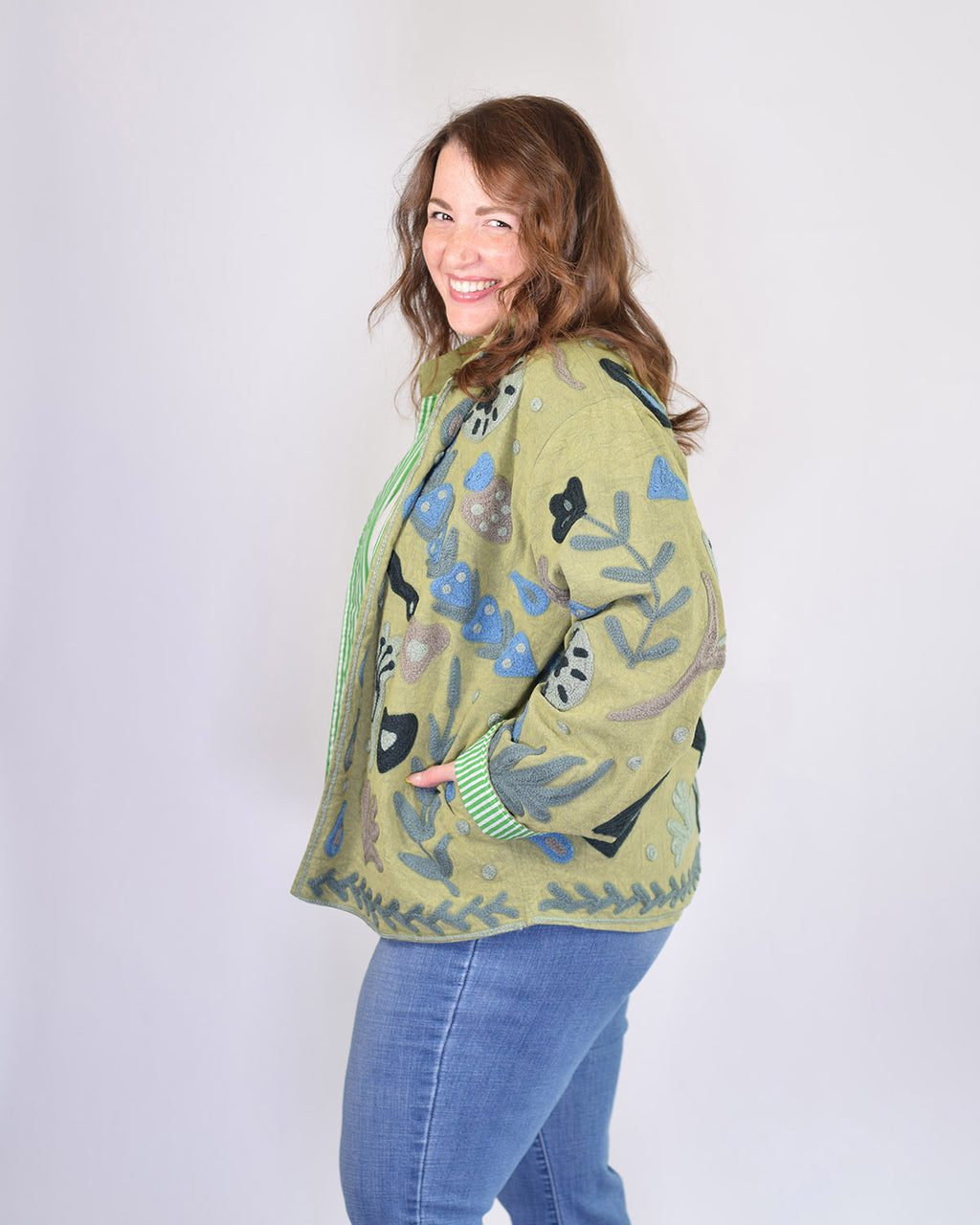 XL - Extended Sized - Suzani Embroidered Canvas Jacket/Cardigan -04