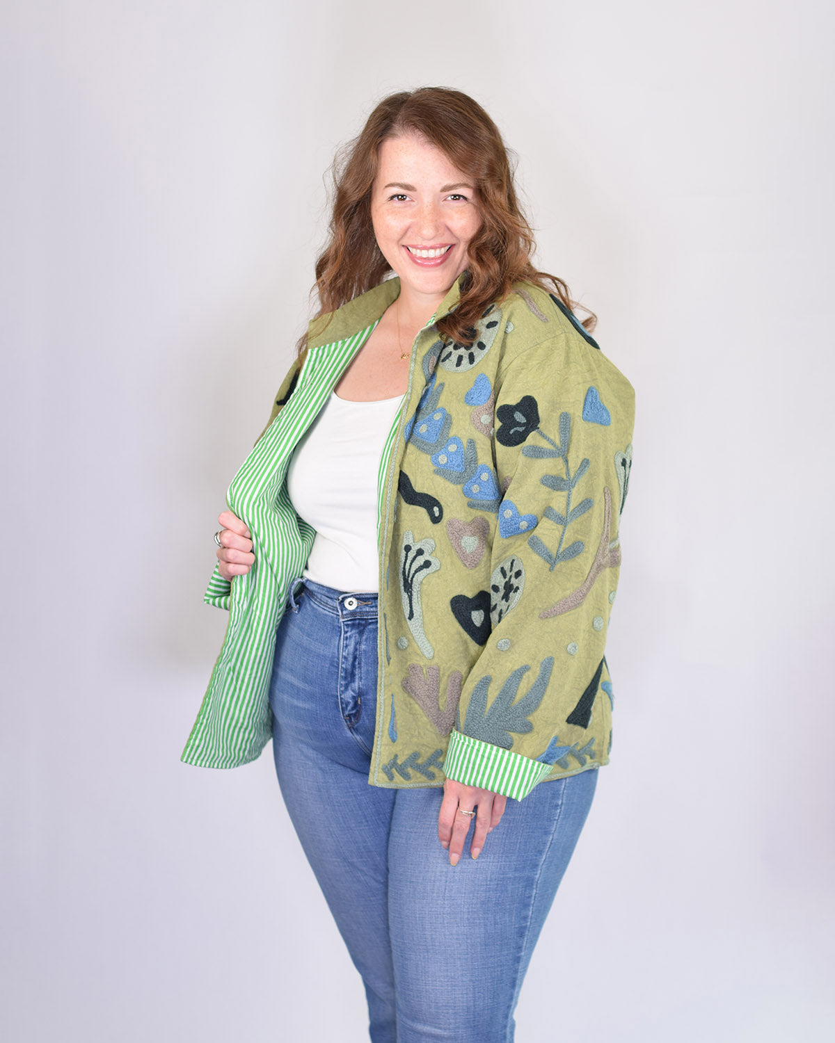 XL - Extended Sized - Suzani Embroidered Canvas Jacket/Cardigan -04