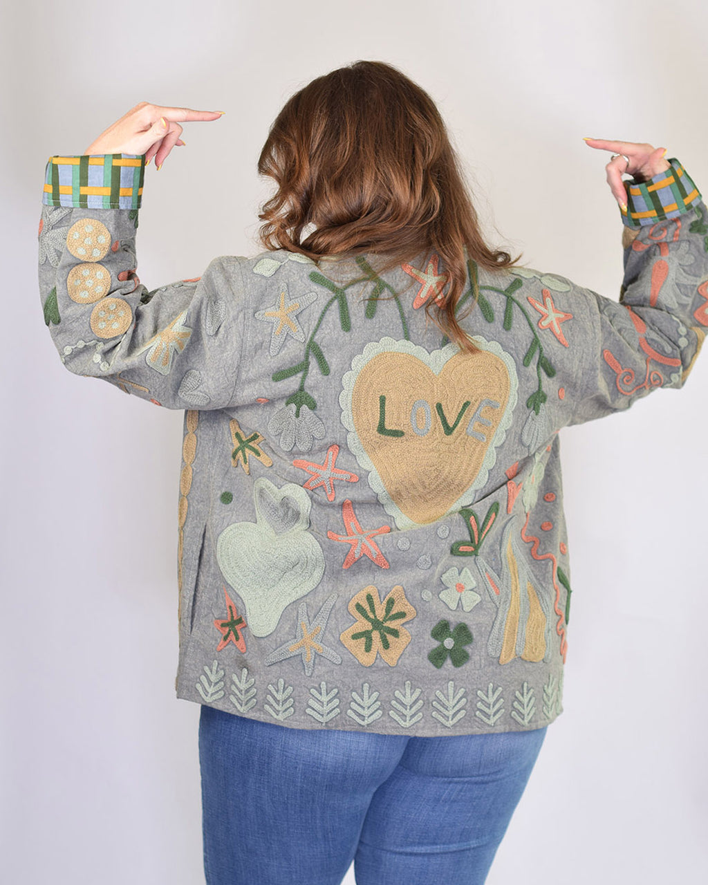 XL - Extended Sized - Suzani Embroidered Canvas Jacket/Cardigan -03