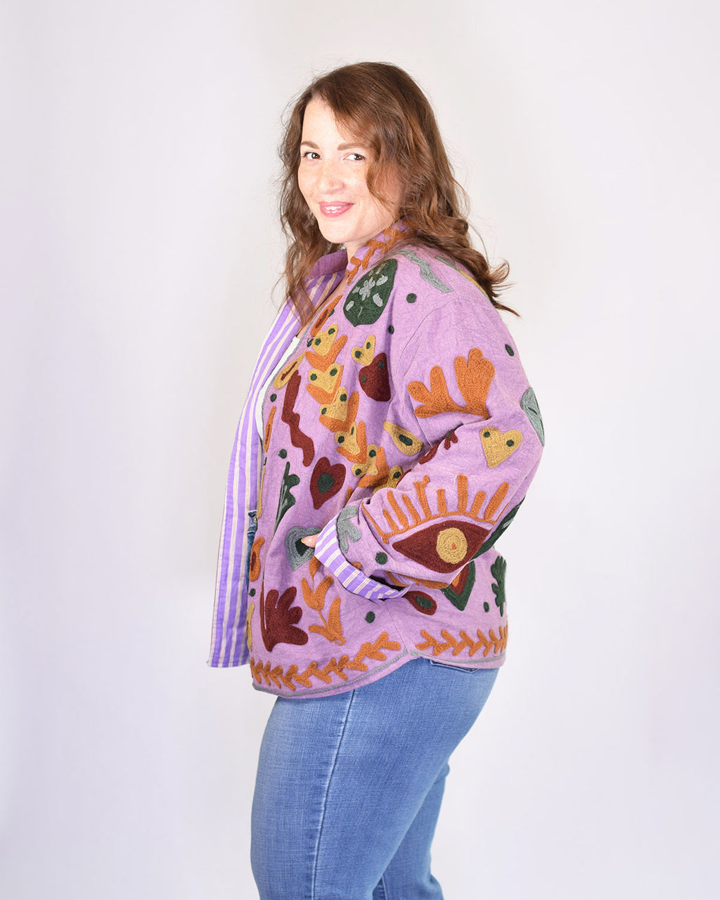 XL - Extended Sized - Suzani Embroidered Canvas Jacket/Cardigan -01