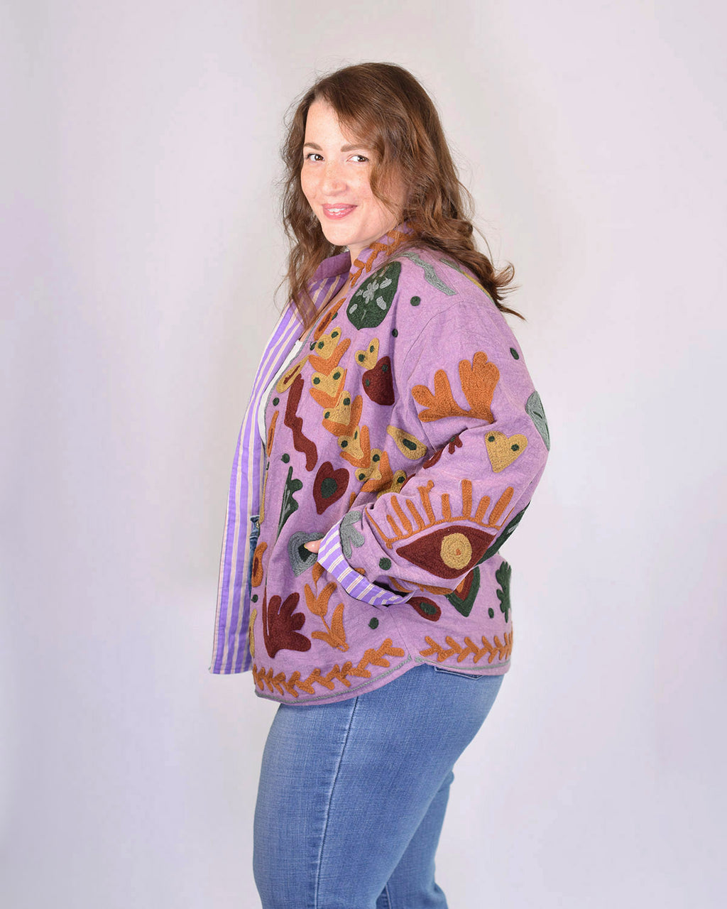 XL - Extended Sized - Suzani Embroidered Canvas Jacket/Cardigan -01