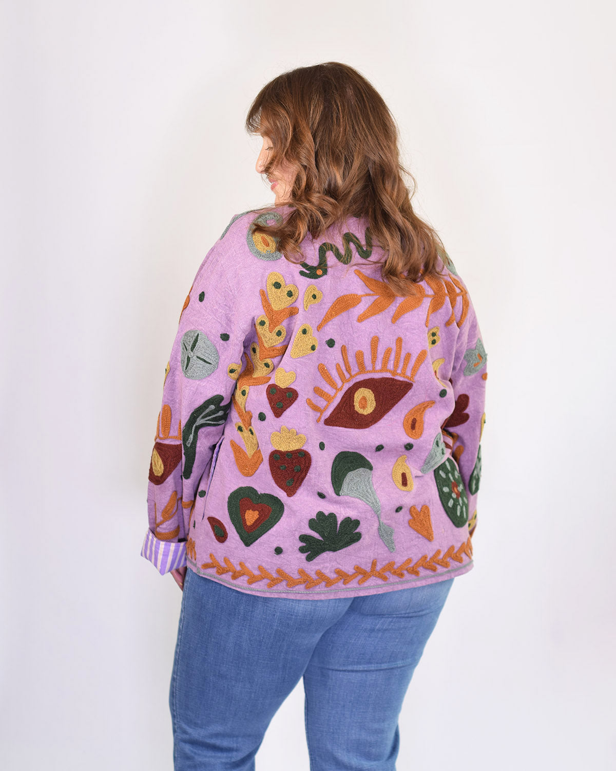 XL - Extended Sized - Suzani Embroidered Canvas Jacket/Cardigan -01