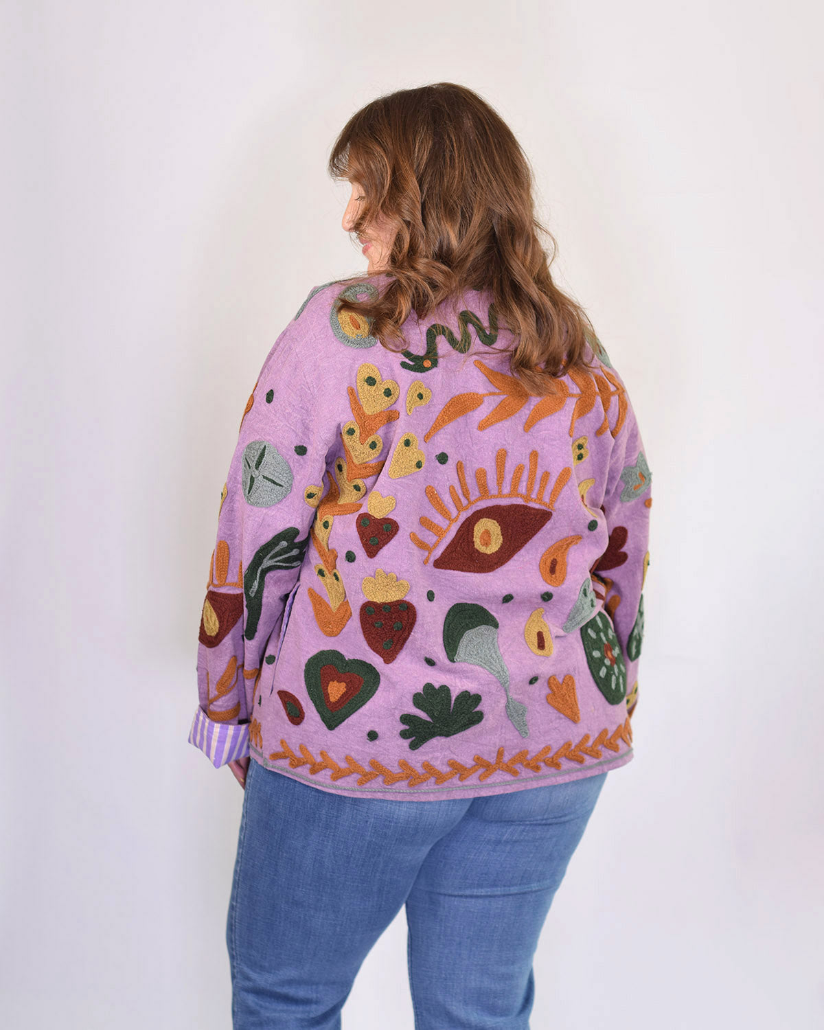 XL - Extended Sized - Suzani Embroidered Canvas Jacket/Cardigan -01