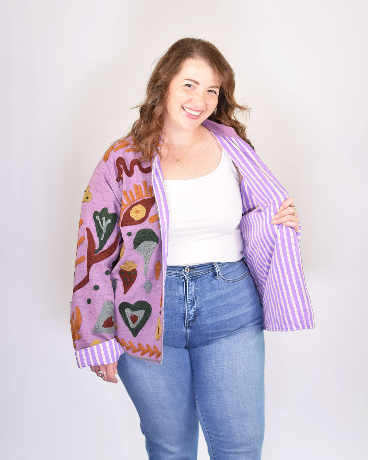 XL - Extended Sized - Suzani Embroidered Canvas Jacket/Cardigan -01