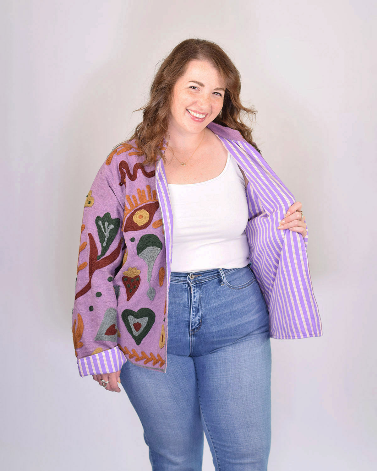 XL - Extended Sized - Suzani Embroidered Canvas Jacket/Cardigan -01