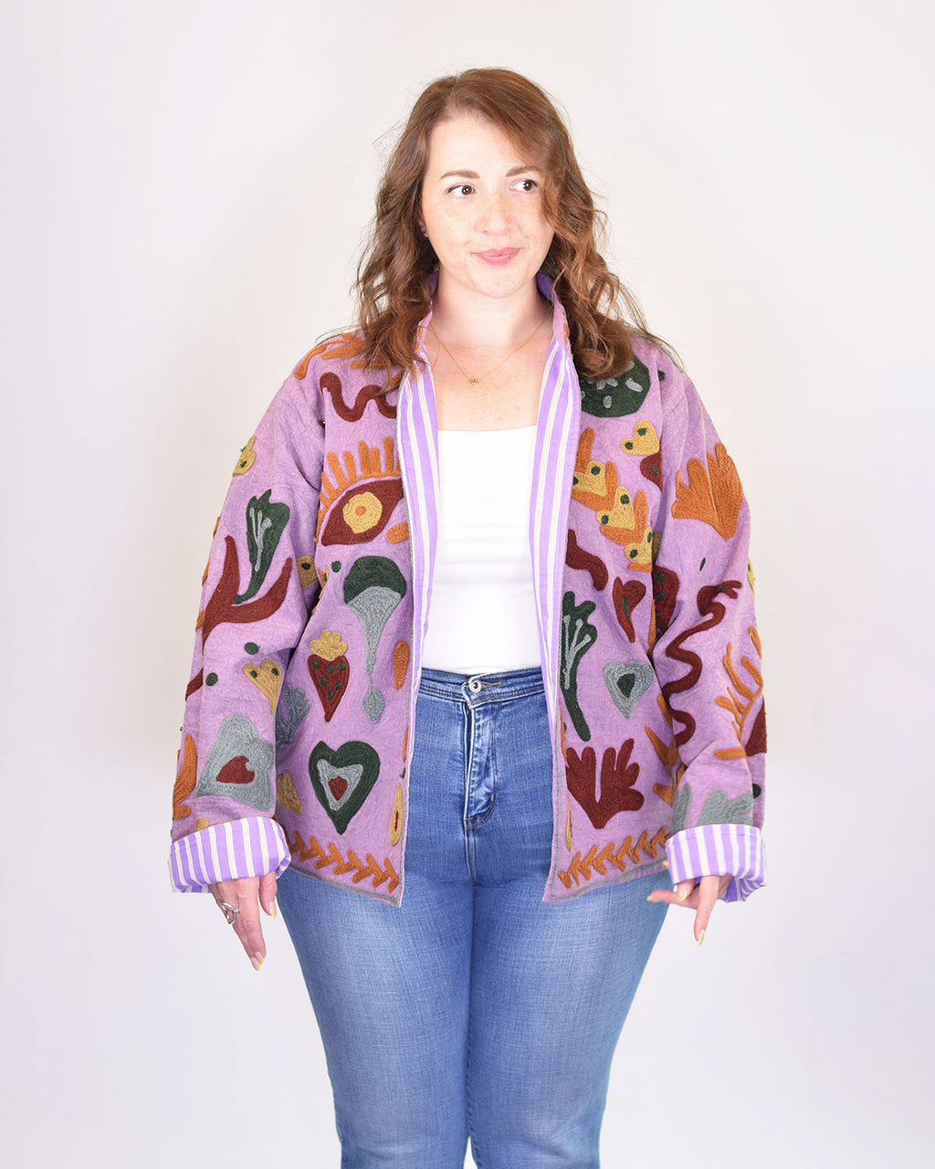 XL - Extended Sized - Suzani Embroidered Canvas Jacket/Cardigan -01