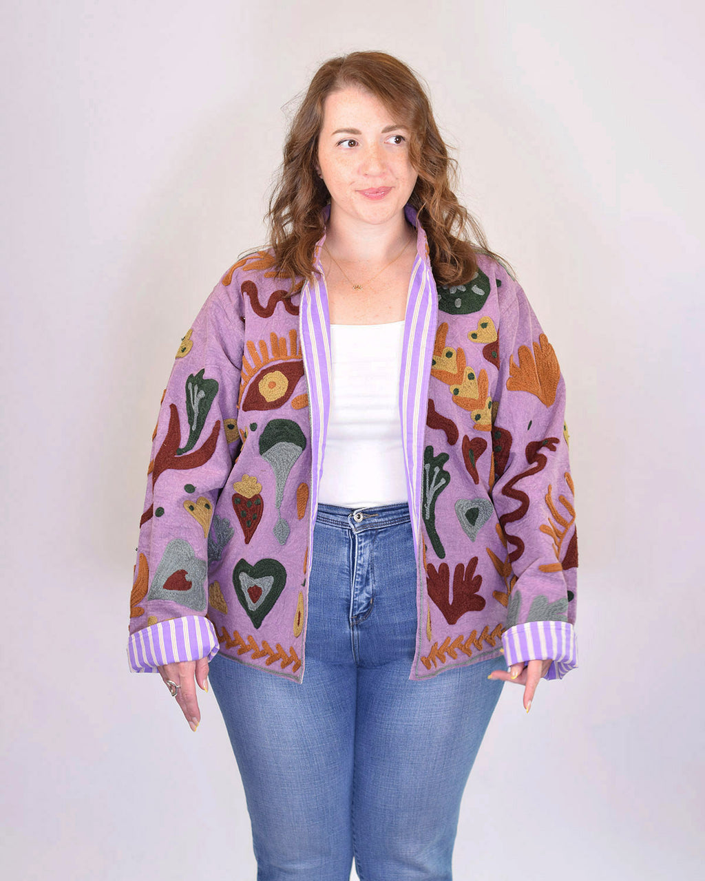 XL - Extended Sized - Suzani Embroidered Canvas Jacket/Cardigan -01