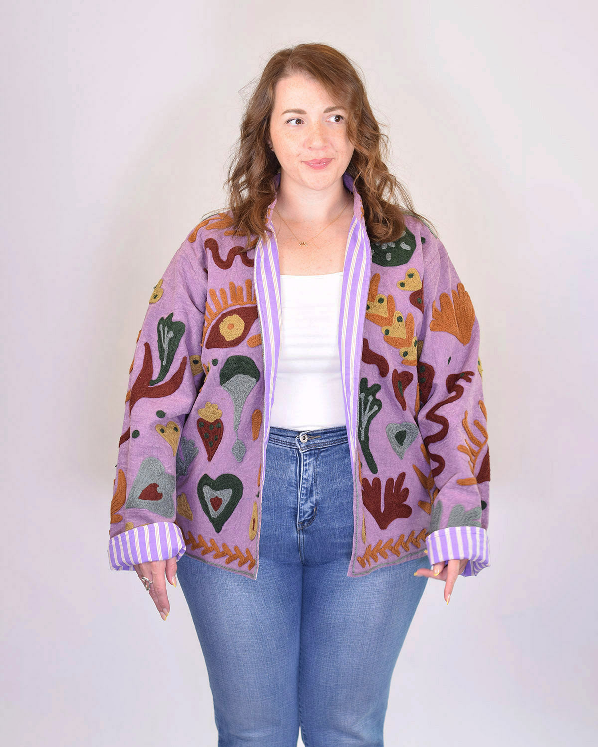 XL - Extended Sized - Suzani Embroidered Canvas Jacket/Cardigan -01