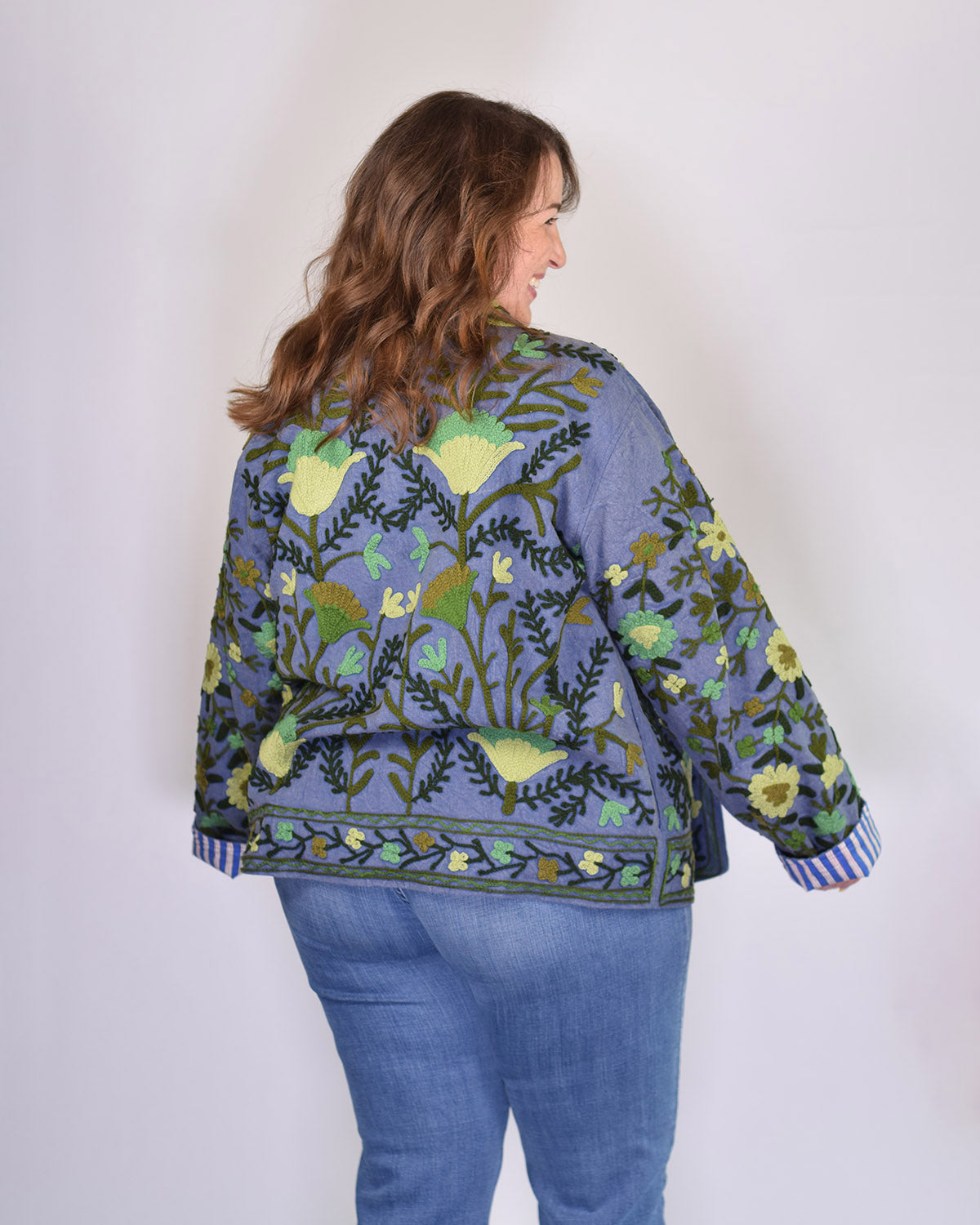 XL - Extended Sized - Suzani Embroidered Canvas Jacket/Cardigan -02