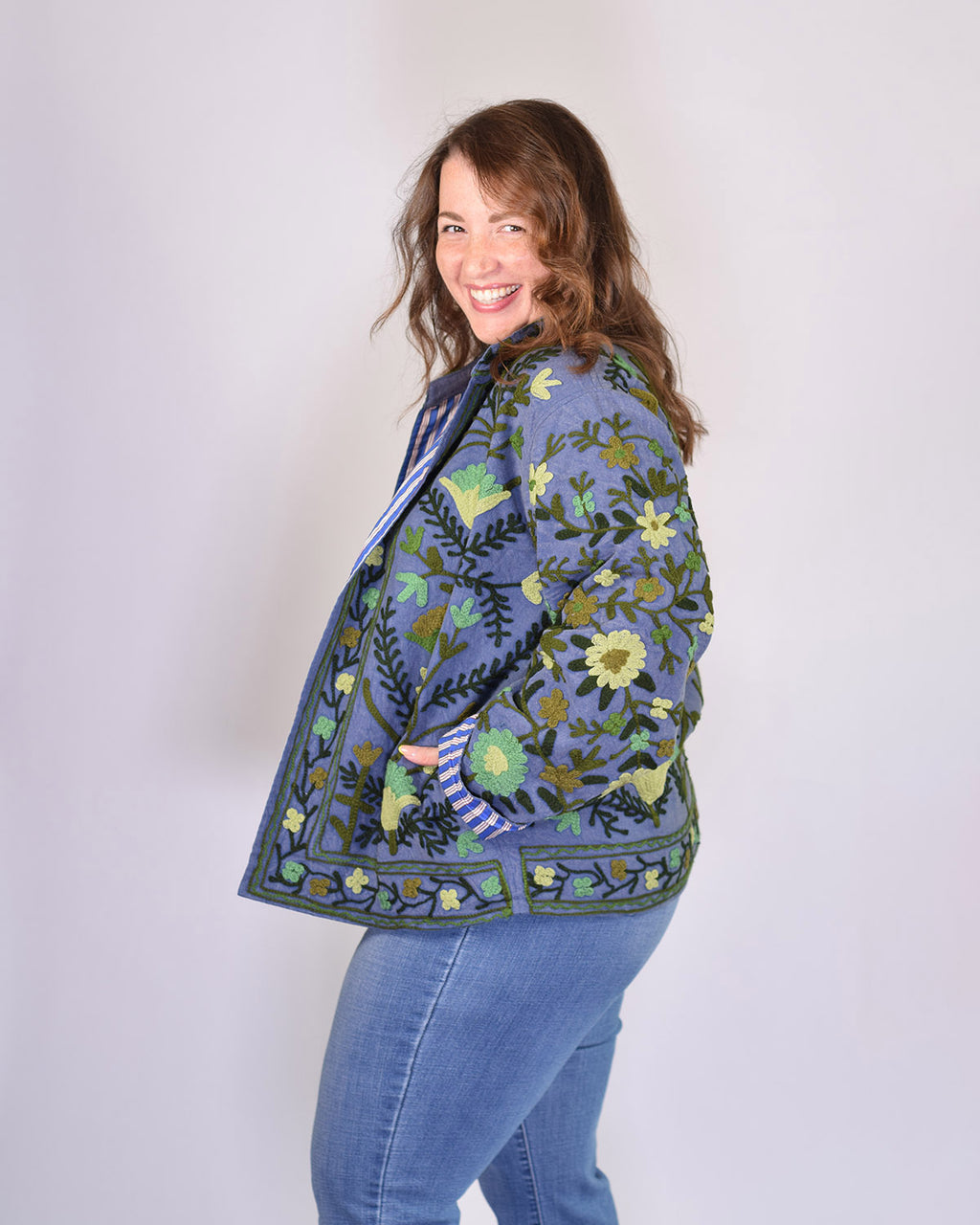 XL - Extended Sized - Suzani Embroidered Canvas Jacket/Cardigan -02