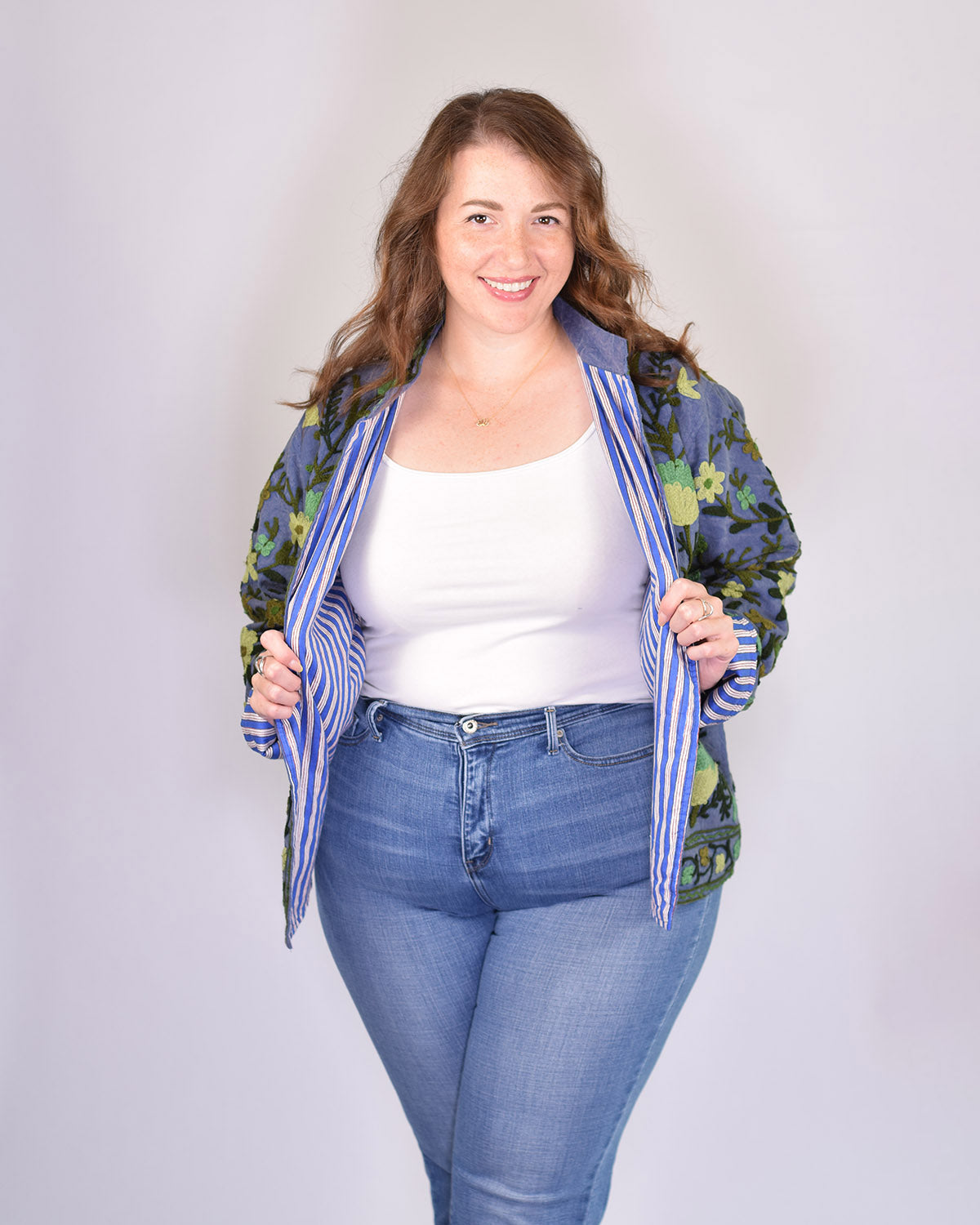 XL - Extended Sized - Suzani Embroidered Canvas Jacket/Cardigan -02