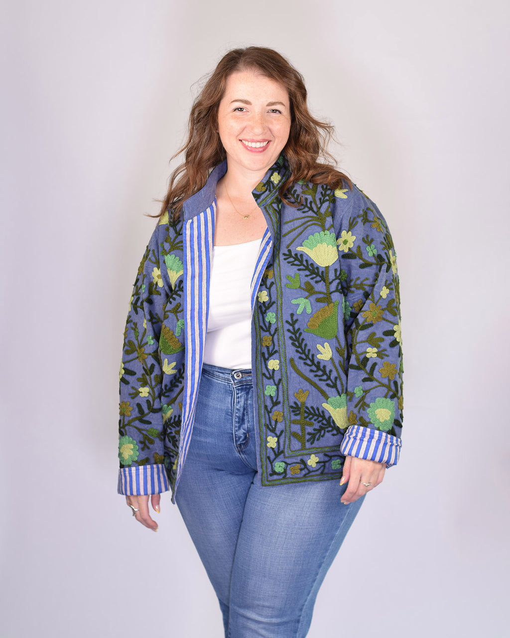 XL - Extended Sized - Suzani Embroidered Canvas Jacket/Cardigan -02