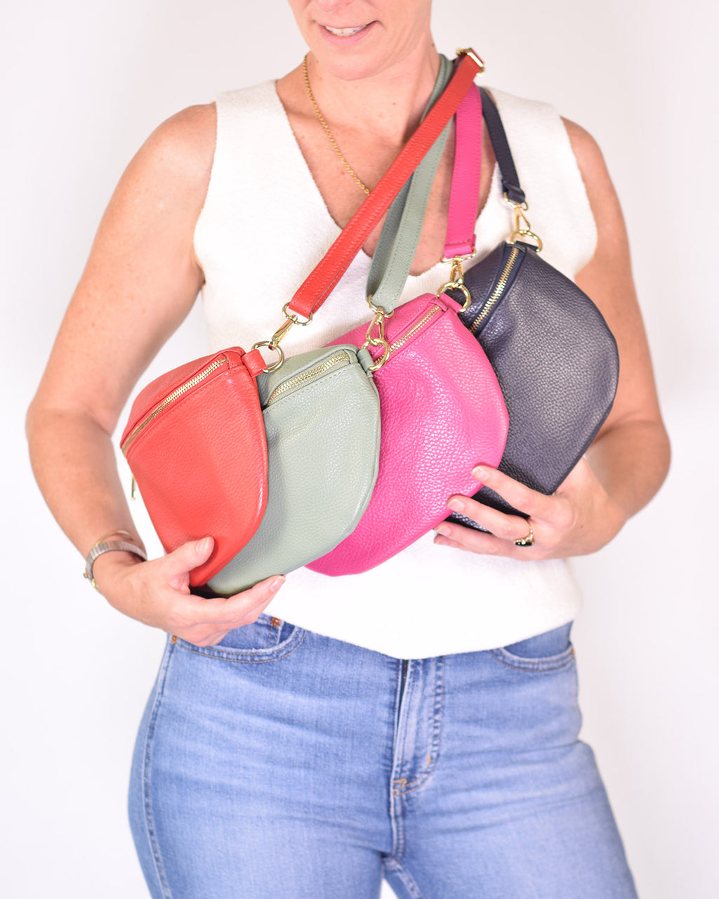 Medium Italian Leather Sling / Crossbody Bag - Cherry Red