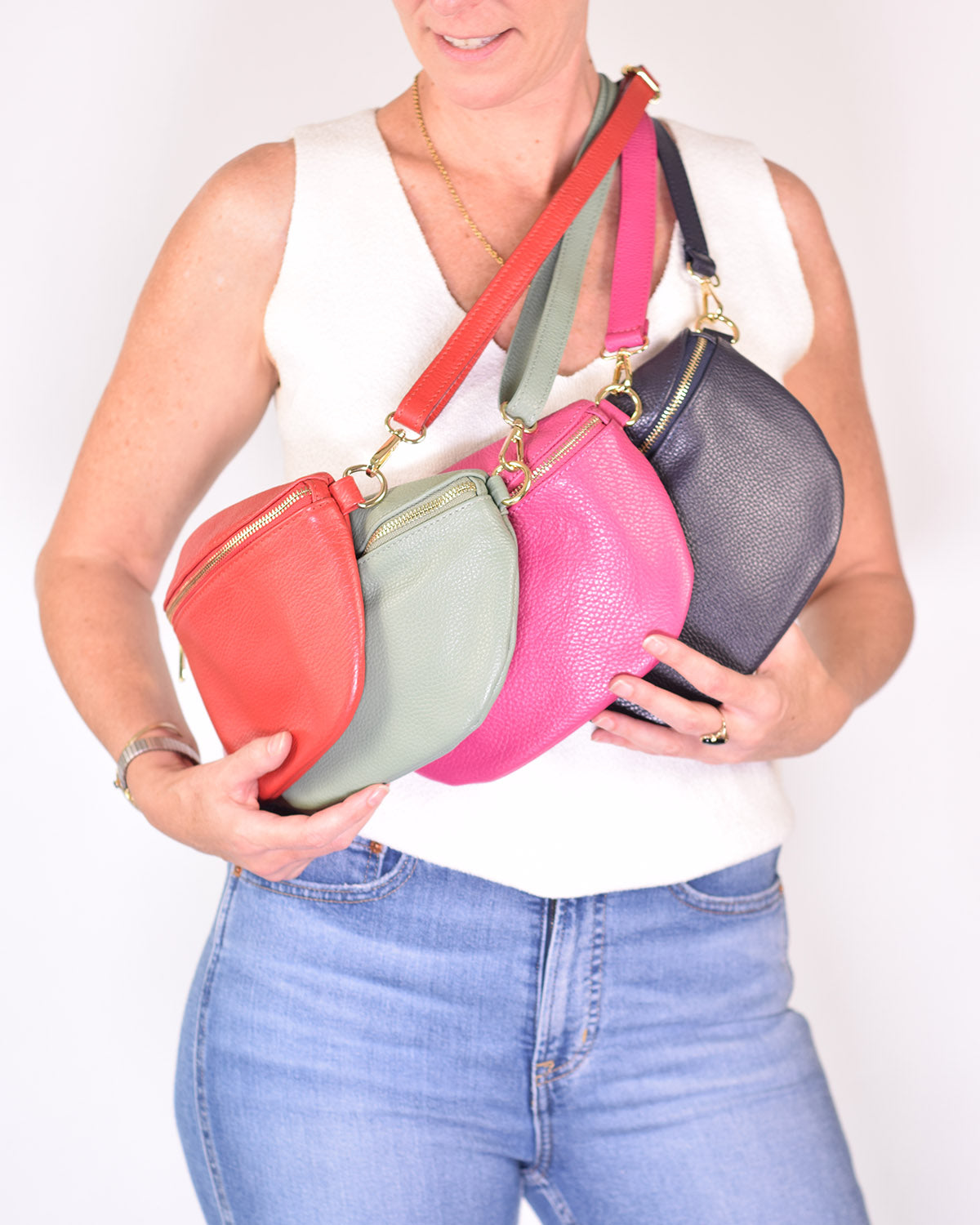 Medium Italian Leather Sling / Crossbody Bag - Cherry Red