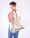 Large Italian Leather Boho Triangle Tote Bag - Shimmery Gold