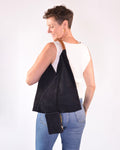 Medium Italian Leather Boho Triangle Tote Bag - Black Suede