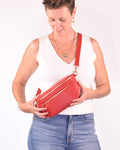 Large Italian Leather Sling / Crossbody Bag - Cherry Red