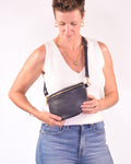 Medium Italian Leather Sling / Crossbody Bag - Navy Blue