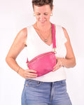 Medium Italian Leather Sling / Crossbody Bag - Hot Pink