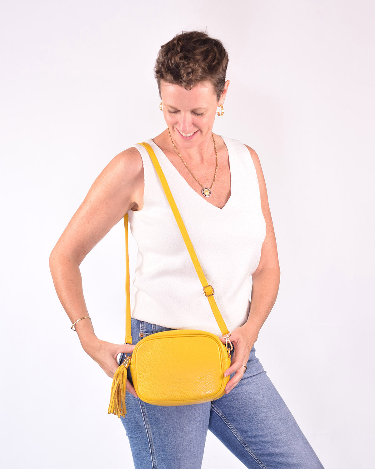 Italian Leather Crossbody Purse - Yellow