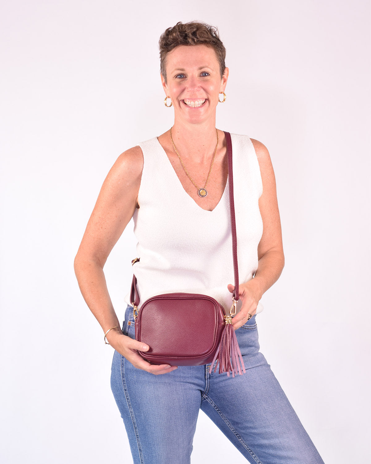 Italian Leather Crossbody Purse - Plum